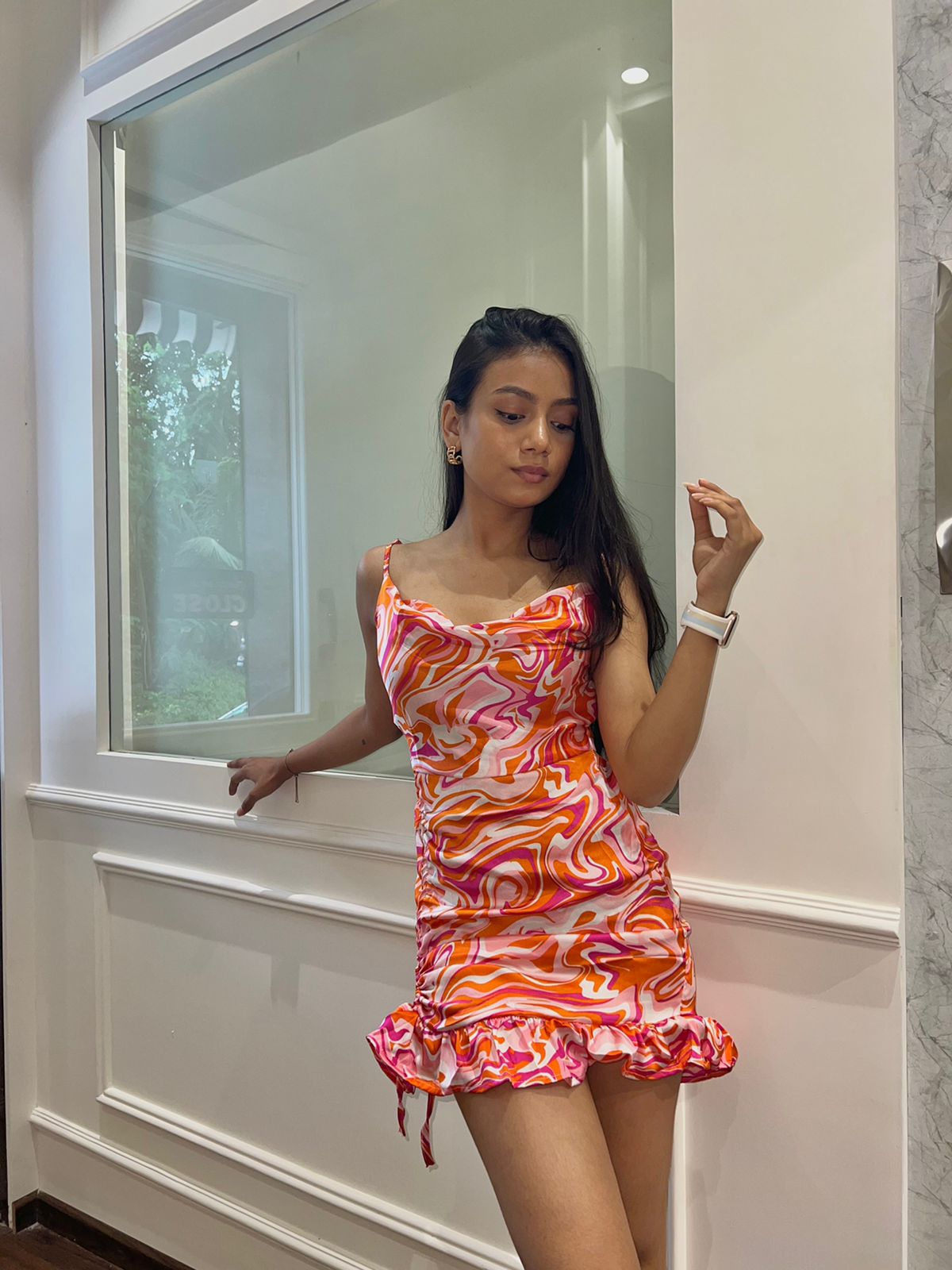 Florence orange mini satin dress - Emprall 