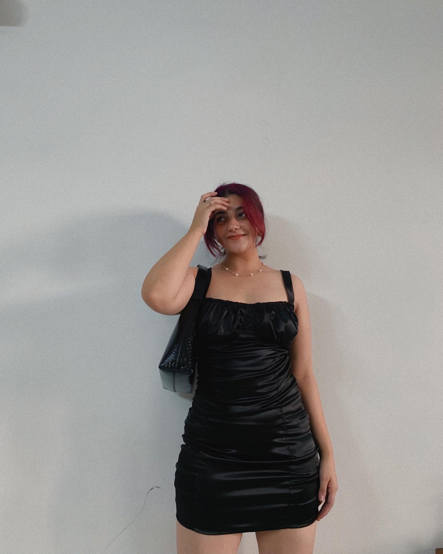 Stargazing black satin mini dress